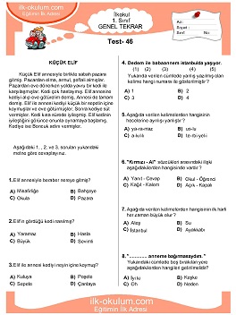 ilkokul 1. Sınıf Genel Tekrar Testleri 